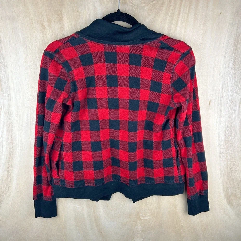 Ralph Lauren Girls L 12/14 Red Black Buffalo Plaid‎ Shawl Collar Cardigan